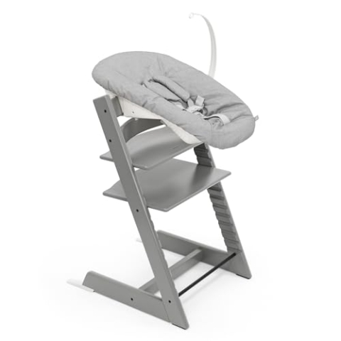 Tripp Trapp Stuhl von Stokke (Storm Grey) mit Newborn Set (Grey) - Für Neugeborene bis zu 9 kg - Gemütlich, sicher & einfach zu verwenden