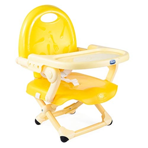 Chicco Pocket Snack Kindersitzerhöhung Esszimmerstuhl für Kinder von 6 Monaten bis 3 Jahren 15kg,tragbarer und verstellbarer Babyhochstuhl mit kompaktem Verschluss und abnehmbarem Tablett SAFFRON