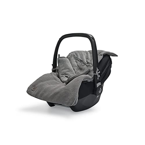 Jollein Fußsack Basic Knit Stone Grey - Für Babyschale Kinderautositz Gruppe 0+ und Kinderwagen - Für 3-Punkt- und 5-Punkt-Gurt - Strickmuster und Fleece Futter - Grau