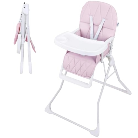 ib style Hochstuhl Baby Leno - Weiche Polsterung, Leicht zu reinigen, für Zuhause und unterwegs, für Babys, die eingenständig sitzen können bis 3 Jahre (15kg), 5-Punkt-Sicherung, Rosa