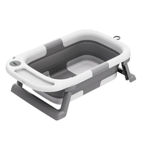 Tulano Bathe 25 | Faltbare Babywanne mit LCD-Thermometer | Antirutsch & platzsparend | Integrierter Stöpsel | Aufhängbar | Perfekt für Zuhause & Reisen