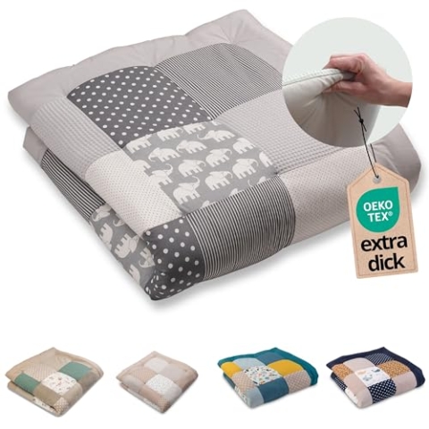 ULLENBOOM Krabbeldecke für Baby 120x120 cm, 100% OEKO-TEX Materialien, Made in EU, Dick & weich gepolstert, Graue Sterne - ideal als Babydecke & Spieldecke Baby
