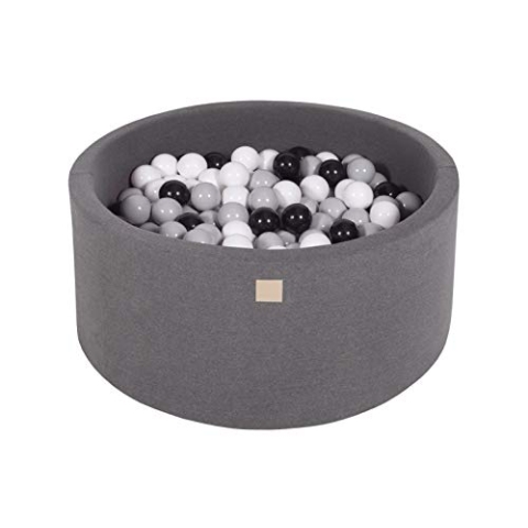 MEOWBABY Bällebad Baby - Rund 90x40cm Ball Pit für Kinder ab 1 Jahr mit 300 Bälle - Weiches & Sicheres Bällepool, Cotton, Dunkelgrau