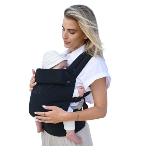 Deryan Amora Babytrage | Ergonomische Baby Draagtas | Verstellbare Tragehilfe für Neugeborene und Kleinkinder | Komfort für Eltern und Baby | Schwarz