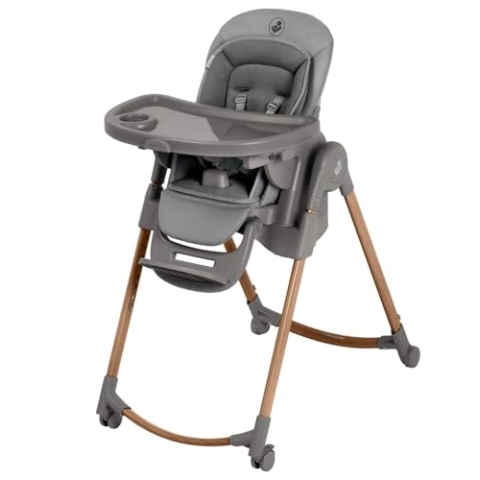 Maxi-Cosi Minla Plus Kinderhochstuhl Mitwachsend, 0–14 Jahre, 0–60 kg, Hochstuhl Baby, einer Hand drehbaren Tabletts, 4 Rädern, 9 Höhenstufen, 5 Neigungspositionen, kompakt faltbar, Elegance Graphite