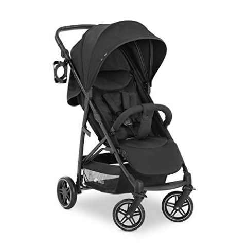 hauck Buggy Rapid 4R Plus, ab Geburt bis ca. 3 Jahren, Sonnendach mit UV-Schutz 50+, Kinderbuggy Klein Zusammenklappbar, mit Liegefunktion, Getränkehalter, Höhenverstellbar, Großer Korb (Black)