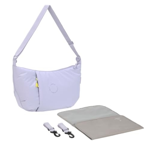 LÄSSIG Baby Wickeltasche zum Umhängen mit Wickelunterlage, Kinderwagenbefestigung, wasserabweisend/GRE Lunua Bum Bag lilac