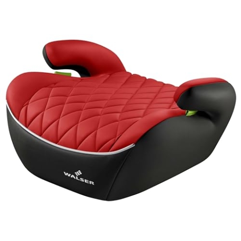 WALSER Premium Kinder Sitzerhöhung Auto Andy, Qualitätssieger Sehr Gut* Kindersitz Auto leicht waschbar, Kindersitzerhöhung Auto 125-150 cm neueste Norm ECE R 129, Sitzerhöhung Auto Kinder schwarz/rot