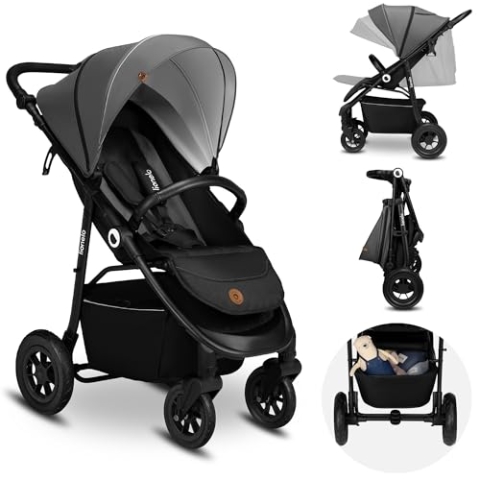 LIONELO Natt Kinderwagen Buggy bis zu 22 kg Verstellbarer Griff und Verstellung der Rückenlehne zur Liegeposition, 5-Punkt-Gurt Große Offroad-Räder Wasserdichtes XXL-Verdeck, 0-4 Jahre