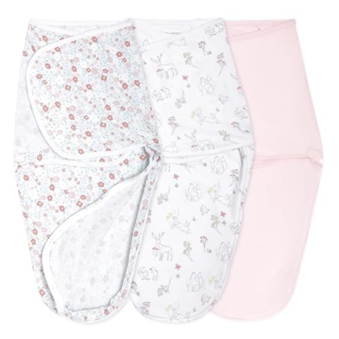 aden + anais essentials Easy Swaddle™ wrap, Baby-Pucksack für mühelos pucken, Wickel-Pucktuch aus 100% Baumwolle für Neugeborene, 4-6 Monate, 1,0 TOG, 3er-Pack, Fairy Tale Flower
