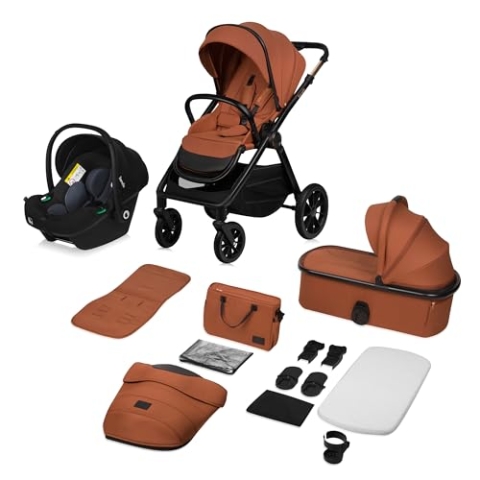 LIONELO LAYLA 3 in 1 Kombikinderwagen Kinderwagen 0-48 Monate bis 22 kg, Babywanne bis 9 kg, Autositz bis 13 kg, AiryDots, 360° Schwenkbare PU-Räder, Vollständige Federung, XXL Verdeck Buggy
