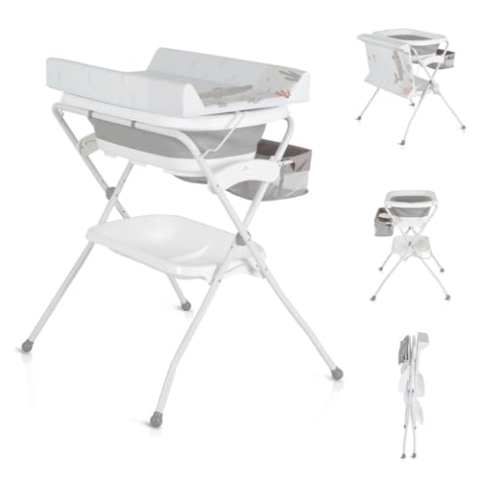 Cangaroo Babywanne Wickeltisch Como 2 in 1 faltbar, Wickelauflage, Zubehörfach, Farbe:grau