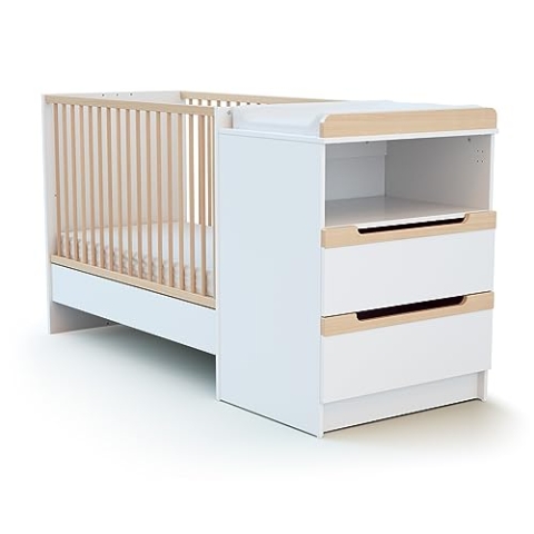 AT4 – Skalierbares Kombibett CARROUSEL, weiß und lackierte Buche, 60 x 120 cm