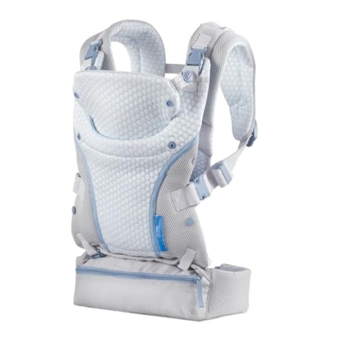 Infantino StayCool 4-in-1 Babytrage, ergonomisches Design, Bauchtrage für Babys, Neugeborene und Kleinkinder von 3,6-18,14 kg mit Aufbewahrungstasche, grau, Kleinkindtrage