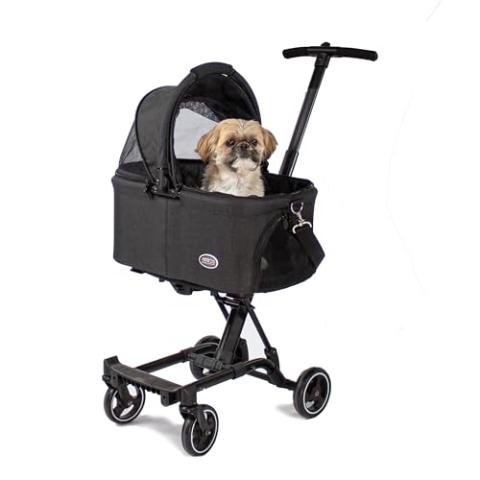Innopet City Hopper Hundebuggy Schwarz - Abnehmbarer Hundetransporter & Autositz & Hundewagen - kompakt einhändig faltbar - idealer Reise-Katzenbuggy - für Hunde bis zu 12kg
