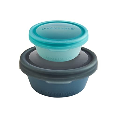 U-Konserve - BounceBox Rund Nesting Duo - Lebensmittelbehälter aus 100% Platin-Silikon - Night Harvest & Seafoam