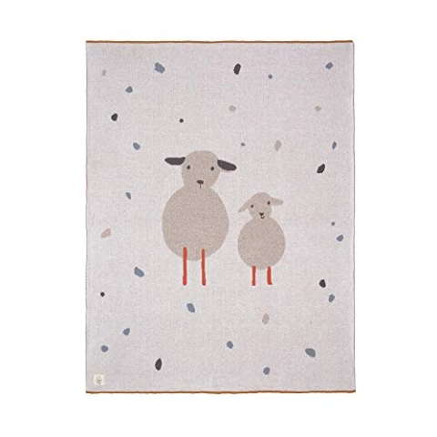 LÄSSIG Baby Krabbeldecke Strickdecke Spieldecke Schmusedecke Kuscheldecke GOTS zertifiziert weich/Baby Blanket 75 x 100 cm Sheep