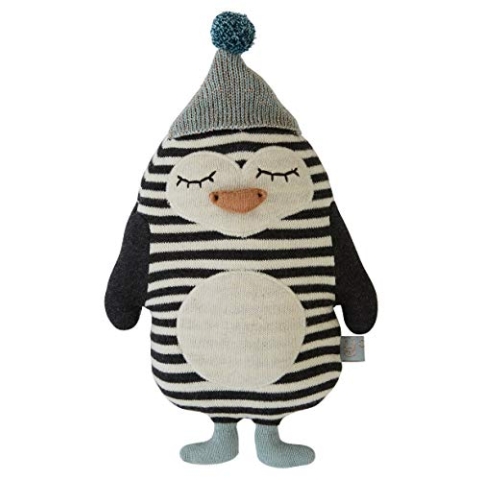 OyOy Mini Darling Cushion Baby Bob Penguin - Stofftier Pinguin - Süßes Baby Kinder Kissen Kuschelkissen und Schmusekissen - Baumwolle 26x18 cm