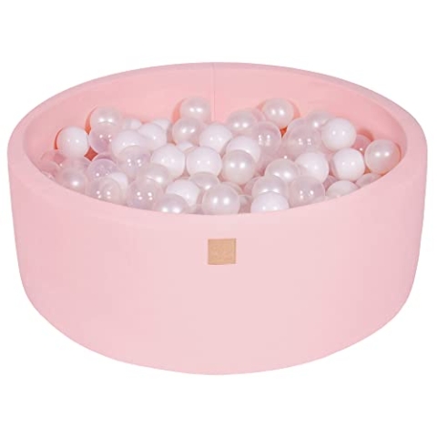 MEOWBABY Bällebad Baby - Rund 90x30cm Ball Pit für Kinder ab 1 Jahr mit 200 Bälle - Weiches & Sicheres Bällepool, Cotton, Hellrosa