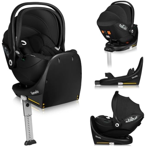 Lionelo MOXIE i-Size SET Kindersitz mit Basis 40-87 cm Babyschale ISOFIX-Befestigung und Stützfuß, Seitenschutz, Kopfstützenverstellung, Dri-Seat-Einlage