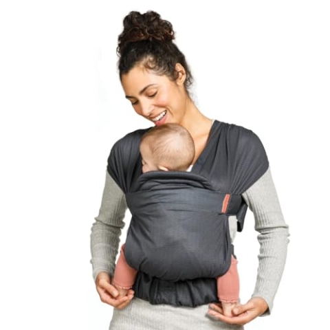 Infantino - Hybrid-Tragetuch Babytrage Hug & Cuddle - Hybrid tragetuch baby neugeboren - Gepolsterte Privatsphäreabdeckung - Integrierte Aufbewahrungstasche - Für Babys von 3,2 bis 11,8kg - Dunkelgrau