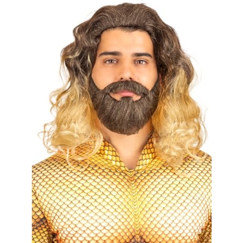 Funidelia | Aquaman Perücke mit Bart für Herren und Damen Superhelden, DC Comics, Justice League - Braun, Synthetisches Haar, Einheitsgröße, Perücke mit Bart