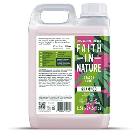 Faith In Nature Natural Dragon Fruit Shampoo, Revitalising, Vegan & Cruelty Free, No SLS or Parabens, for All Hair Types, 2.5L