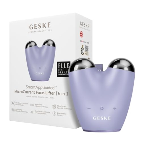 GESKE | SmartAppGuided™ MicroCurrent Face-Lifter | 6 in 1 | Facial Lifting | Gesicht- & Jawline Trainer | Gesichtsstraffung | Anti Aging Device | Mikrostrom gegen Falten | Doppelkinnentferner