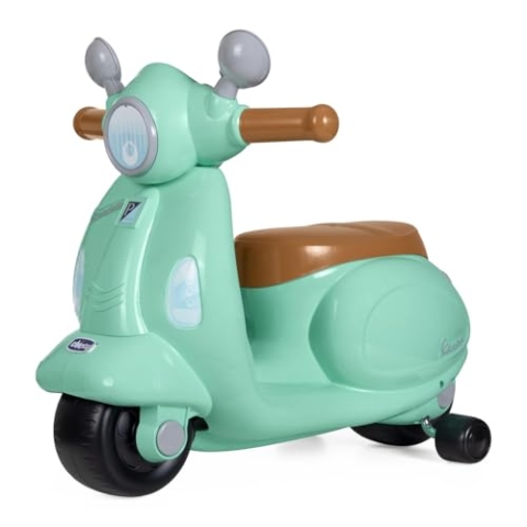 Chicco Vespa Primavera für Kinder Grün, fahrbares Spielzeugmotorrad mit elektronischem Bedienfeld, Lichtern und Geräuschen, abnehmbare Stützräder, Max 25 Kg - Spielzeug für Kinder 1-3 Jahre