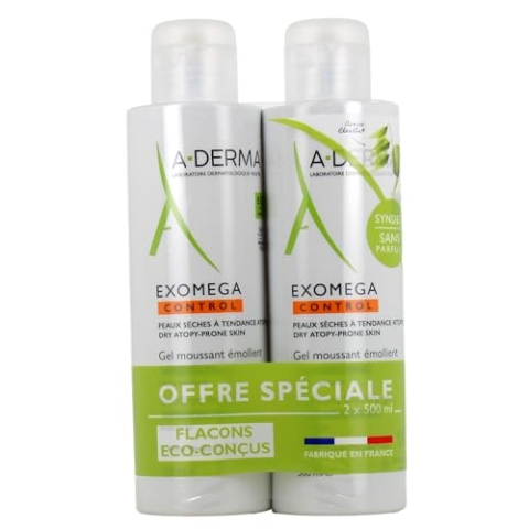 A-DERMA Exomega Control Geschmeidigmachendes Schaum-Gel Anti-Juckreiz Pack von 2 x 500 ml