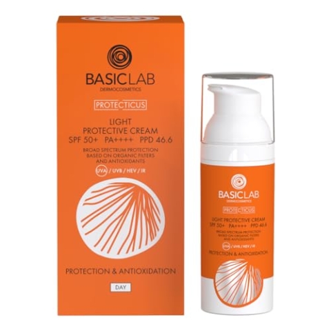 BasicLab Leichte Sonnenschutz Gesicht LSF SPF 50+ PPD 46,6 50 ml Mit Niacinamid, Vitamin C, Vitamin E