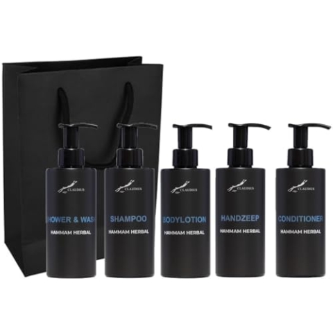 Komplettpaket Hammam Herbal - Shower & Wash + Shampoo + Body Lotion + Handseife + Conditioner - 300 ml pro Flasche - Komplettset von 5 Stück - mit Geschenktasche