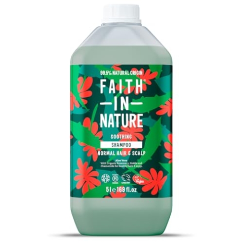 Faith in Nature Natürliches Aloe Vera Shampoo, Verjüngendes, Vegan & Ohne Tierversuche, Frei von Parabenen und SLS, für Normales bis trockenes Haar, 5L Nachfüllpackung, 5000 ml