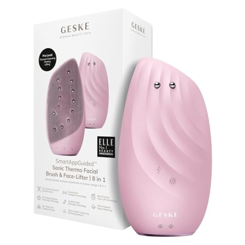 GESKE | SmartAppGuided™ Sonic Thermo Facial Brush & Face-Lifter | 8 in 1 | Hautreinigung & gegen Falten | elektrische Reinigungsbürste aus Silikon | Gesichtsmassagegerät | Cleansing & Anti Aging