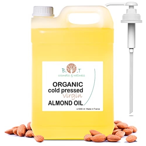 Mandelöl BIO Reines, Kaltgepresst, Natürlich. Kosmetik Massageöl, Haar- und Bartöl, Körperöl, Anti-Falten-Gesichtsöl, Schwangerschaftsstreifen, Nägel, Mandelöl Baby, Scalp Oil - 5000 ml