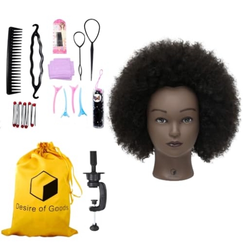 Desire of Goods Afro Übungskopf Friseurkopf - Echthaar, Tischklemme