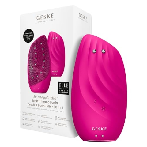 GESKE | SmartAppGuided™ Sonic Thermo Facial Brush & Face-Lifter | 8 in 1 | Hautreinigung & gegen Falten | elektrische Reinigungsbürste aus Silikon | Gesichtsmassagegerät | Cleansing & Anti Aging