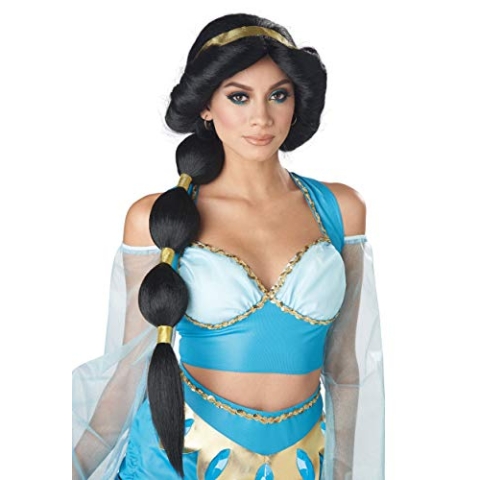 Orientalische-Perücke Wüsten-Prinzessin Damenperücke für Fasching schwarz-gold