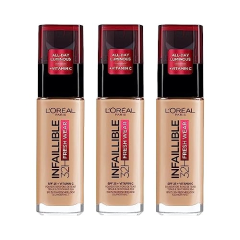 L'Oréal Paris Grundierung Infaillible 24H Fresh Wear Make-up 140 Golden Beige, 3er Pack (3 x 30 ml)