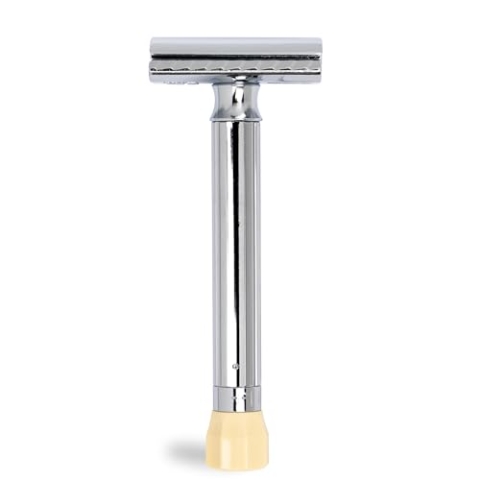 MERKUR Einstellbarer Rasierhobel 510C | Klassiker Glanzchrom | Zweiteiliger Rasierer mit geradem Schnitt | Ideal für Nassrasur | Zinkdruckguss | Messing Griffstück | Made in Germany