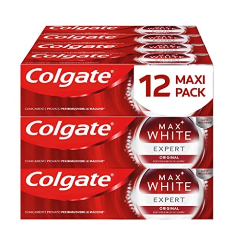 Colgate Zahnpasta Max White Expert White Original 12 Packungen à 75 ml Die weißsten Zähne in 5 Tagen* I Sanfte Aufhellung I Fortschrittliche Aufhellungstechnologie I Zahnaufhellung