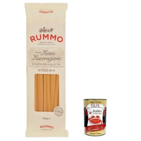 20x Rummo Fettucce n.15 Pasta Lenta Lavorazione Teigwaren aus Hartweizengrieß Bronze-Zeichnung 500g + Italian Gourmet polpa 400g