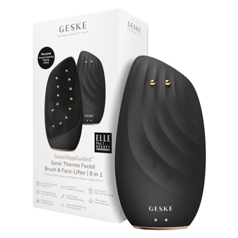 GESKE | SmartAppGuided™ Sonic Thermo Facial Brush & Face-Lifter | 8 in 1 | Hautreinigung & gegen Falten | elektrische Reinigungsbürste aus Silikon | Gesichtsmassagegerät | Cleansing & Anti Aging