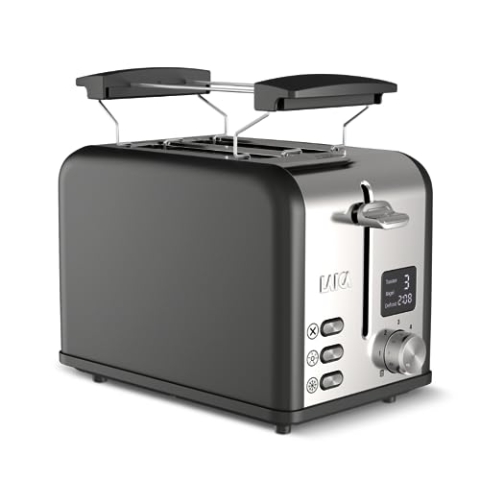 LAICA ISEO Digitaler Toaster für 2 Scheiben, mit voneinander unabhängigem Auswurf und extra breiten Schlitzen, Auftauen- und Erwärmen-Funktionen, 6 Bräunungsstufen, Bagel-Funktion, Edelstahl-Schwarz