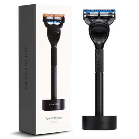 Bolin Webb Generation Rasierer und Ständer in Schwarz Ausgestattet mit Gillette Fusion5 Klinge Luxuriöser Rasierer für Männer