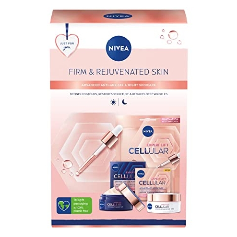 NIVEA Firm and Rejuvenated Gift Set, NIVEA Gift Set Includes Bakuchiol Enriched Cellular Expert Lift Day Cream, Night Cream and Face Sheet Mask, Gifts for Women, White, (3 Pieces)
