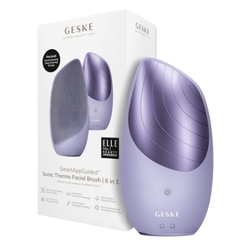 GESKE | SmartAppGuided™ Sonic Thermo Facial Brush | 6 in 1 | Hautreinigung | Reinigungsbürste mit Wärmefunktion | Gesichtsmassagegerät | elektrische Gesichtsbürste | Gesichtsreinigungsgerät