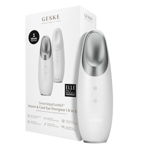 GESKE | SmartAppGuided™ Warm & Cool Eye Energizer | 6 in 1 | Augenmassagegerät | Massagegerät gegen Augenringe | Tränensäcke und Schlupflider entfernen | Elektrische Augenmassage