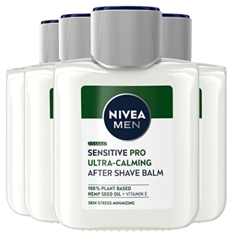 Nivea Men Sensitive Pro After Shave Balsam Ultra-Calming After Shave Herren mit Hanfsamenöl und Vitamin und beruhigender Bartbalsam - 4 Flaschen à 100 ml