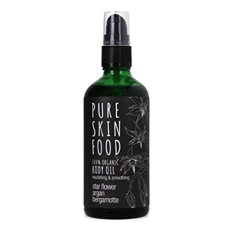 Bio Körper- & Massageöl von PURE SKIN FOOD | hält die Haut jung & elastisch | Pflegeöl mit Argan & Bergamotte | 100 % bio-zertifizierte Inhaltsstoffe & vegan | 100ml